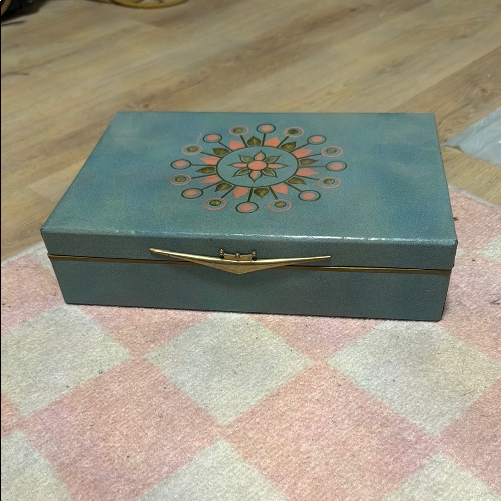 Vintage Blue Jewelry Box with Floral Design